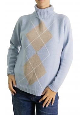 Maglione con rombi bicolore  collo alto misto cashmere